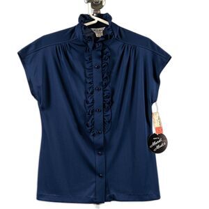 Vintage 70s Mardi Modes Navy blue buttons down shirt size 12/M